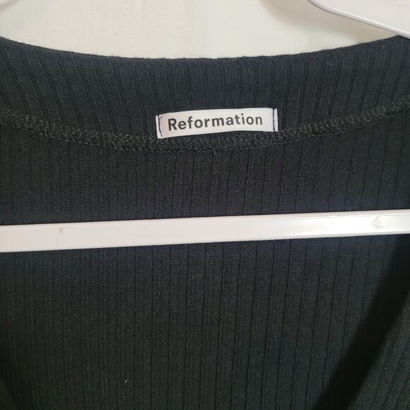 Reformation Gellar Ribbed Knit Top Women's Medium M Black Button Up Bell Sleeve - Picture 3 of 8